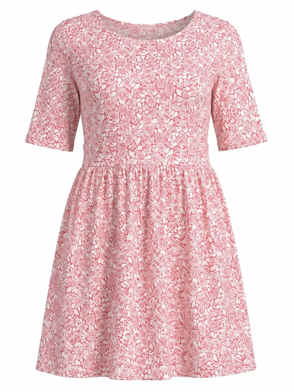 Lands' End Pink and White Floral-Print Midi Dress
